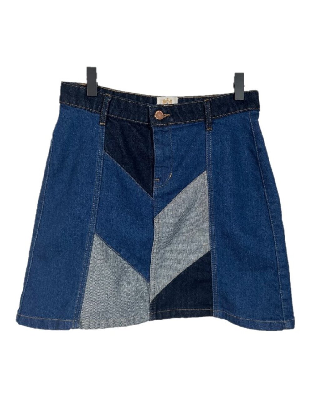 River Island Patchwork Denim Mini A-Line Skirt Size 8